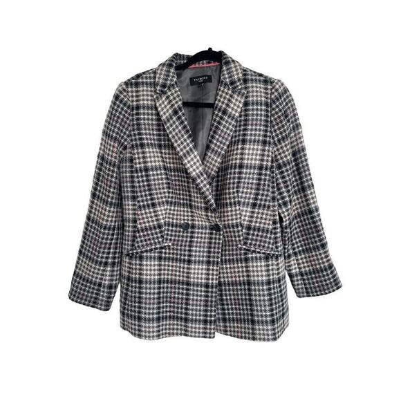 TALBOTS Plaid Blazer Jacket Grey Pink 12 Petite 12P Academia Preppy Career - Picture 1 of 7